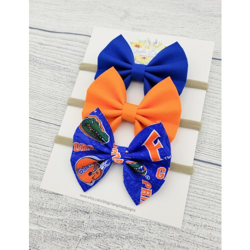 University of Florida Fabric hair bows - set of 3 baby bows - Florida Gators baby - blue and orange bows - football baby bows - Gators baby