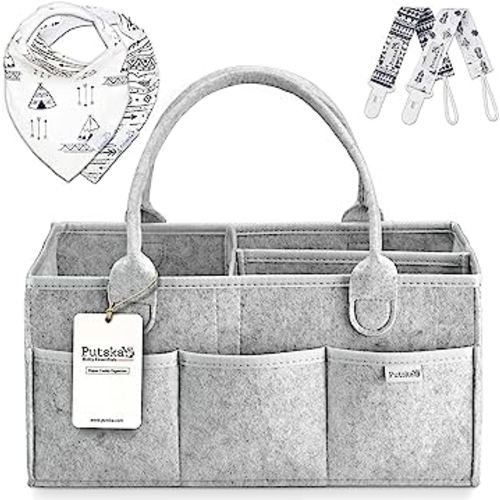 Putska Baby Diaper Caddy Organizer Nursery Basket Set - A Baby basket gift registry for baby shower list. This is a baby must haves essentials. Neutral baby stuff for newborn boy nursery decor or girl