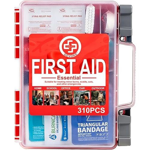 Professional First Aid Kit - 310 Piece HardCase Medical Kit for Home, Car, Camping, Travel, Hiking, Truck, Office, Sports, Vehicle & Outdoor Emergencies