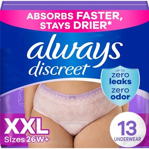Always Discreet Adult Incontinence Underwear for Women and Postpartum Underwear, XXL, Up to 100% Bladder Leak Protection, 13 Count