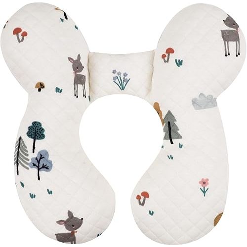 Upgraded Baby Head Support Pillow for Newborn Toddler, Soft Cotton Baby Travel Pillow for Car Seats and Strollers for Babies, Deer