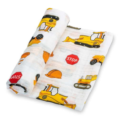 LollyBanks Construction Theme Baby Muslin Swaddle Blanket- 100% Muslin Cotton, 47"x47", 1 Pack