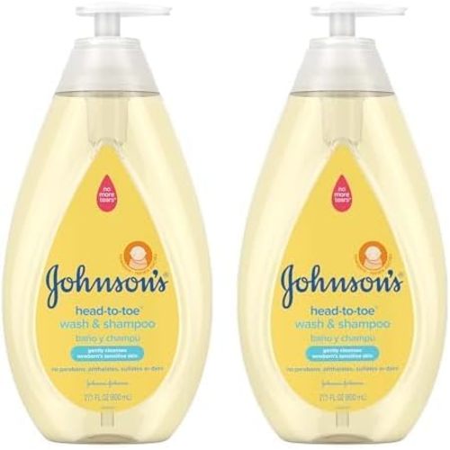 Johnson's Head-to-Toe Gentle Tear-Free Baby & Newborn Wash & Shampoo, Sulfate-, Paraben- Phthalate- & Dye-Free, Hypoallergenic Wash for Sensitive Skin & Hair, 27.1 fl. Oz (Pack of 2)