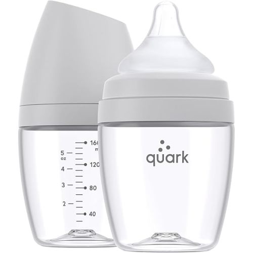 BuubiBottle Mini Slow Flow Bottle for Newborn Babies by Quark - with Anti-Colic RealFeel Nipple to Simulate Breastfeeding - BPA-Free, PVC-Free, Toxin-Free - 5 Oz Bottle with Lid, 2 Pack - Gray