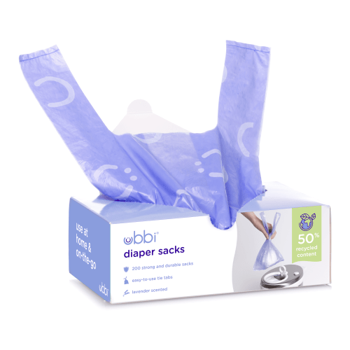 Ubbi Disposable Diaper Sacks, Lavender Scented, Easy-to-Tie Tabs, Diaper Disposal , 200 Count