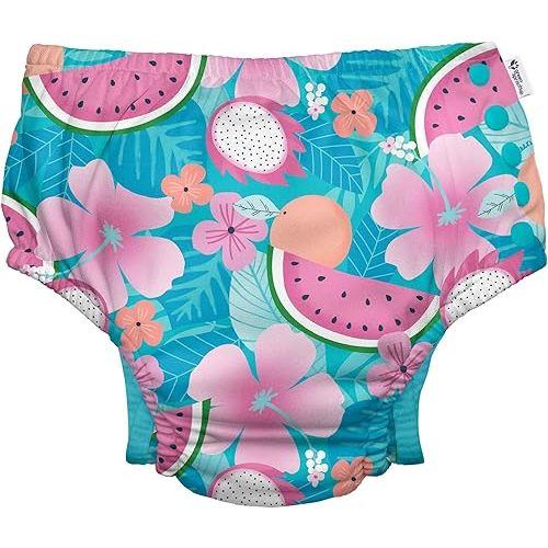 green sprouts Baby Girls Snap And Toddler Swim Diaper, Aqua Tropical Fruit Floral, 6 Months US