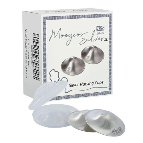 Moogco The Original Silver Nursing Cups - Nipple Shields for Nursing Newborn - Breastfeeding Essentials - Newborn Essentials Must Haves - Nipple Covers Breastfeeding - 925 Silver (X-Large)