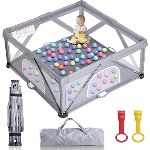 Foldable Baby Playpen, Extra Large Play Pen for Babies and Toddlers, Baby Fence Play Yard, Safety Kids Portable Playpin Indoor&Outdoor (59"X59",Grey)