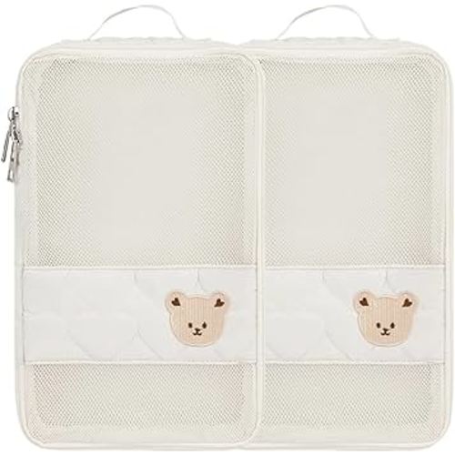 Baby Diaper Organizer - 2 Pack Waterproof Pouches, Mesh Bag, Reusable, Washable or Cloth Diapers (White)