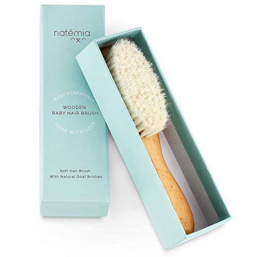 Natemia Quality Wooden Baby Hair Brush for Newborns & Toddlers | Natural Soft Goat Bristles | Ideal for Cradle Cap | Perfect Baby Registry Gift