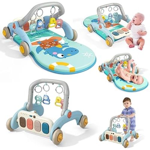 Baby Play Gym Mat, Baby Activity Center Play Mat, Kick Play Piano Gym Mats Musicial Lights, Tummy Time Mat Gift Toys for Babies Infants Newborn Toddlers Boys Girls - Blue