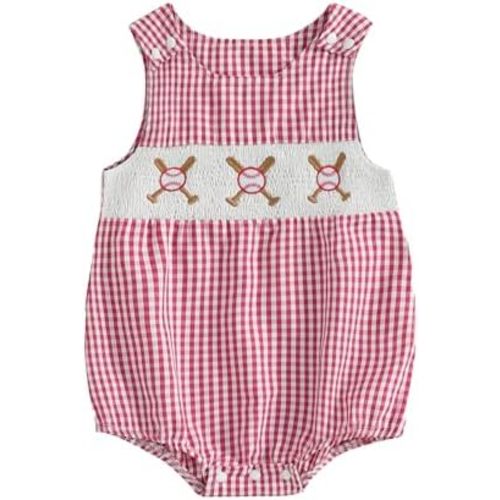 BeQeuewll Summer Baby Clothes Newborn Boy Girl Smocked Bubble Romper Plaid Overall Infant Jumpsuit One Piece Outfit