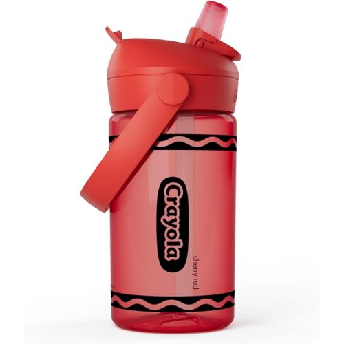 CamelBak Crayola Flip Straw Kids Water Bottle with Spill Resistant Bite Valve, Tritan Renew Design for School and Everyday Use, 14oz, Cherry Red