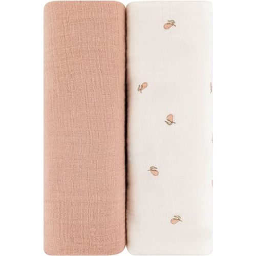 Ely's & Co. Muslin Swaddle Blanket 2-Pack — 100% Cotton Muslin Extra-Large Swaddle Blankets (47” x 47”) Solid + Printed (Pink Pear)