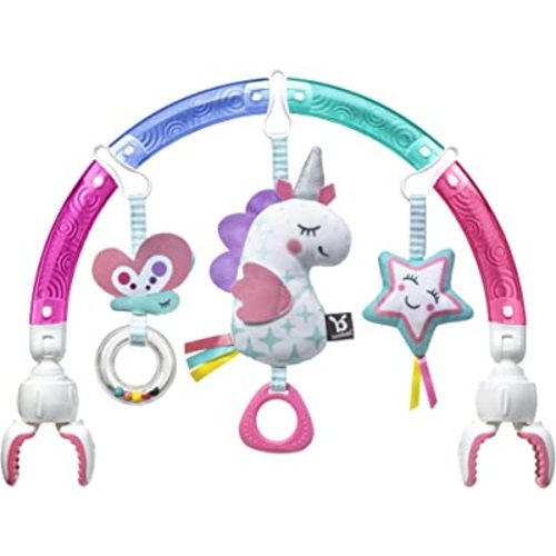 BENBAT Baby Stroller Arch Toy Rainbow Dazzle Friends Play Bar. Fun Newborns Sensory Activity, Adjustable for Bouncers and Car Seat, Unicorn