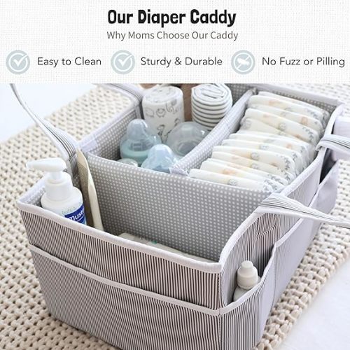 Lily Miles Baby Diaper Caddy Organizer - Baby Shower Basket for Newborn Boys or Girls - Nursery Must Haves for New Mom - Baby Registry Favorites - Large Storage Tote for Changing Table or Car, Gray - Gray/Gray - Large (Pack of 1)