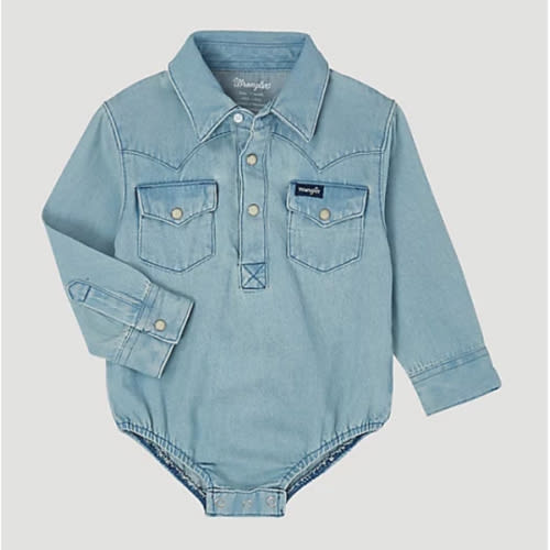 Baby Boy Long Sleeve Denim Bodysuit with Western Snap Placket | COLLECTIONS | Wrangler®