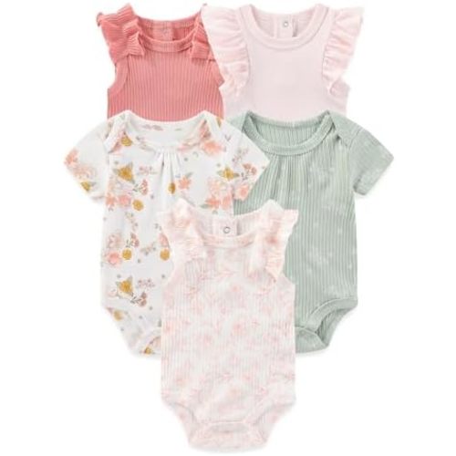 Four Seasons Baby Boy Girl Bodysuits 5-Pack Cotton Comfort Short Sleeve Baby Clothes Soft Infant Outfits