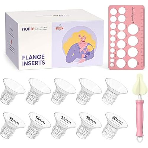 Nuliie 10PCS Flange Sizing Kit 12/14/16/18/20mm for 24mm Flange/Shield of Most Pumps, Silicone Flange Insert for Momcozy/Spectra/Bellababy Breast Pump, Breastfeeding Essential Pumping Kit for Moms