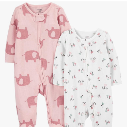 Simple Joys by Carter's Baby Girls' 2-Way Zip Thermal Footed Sleep and Play, Pack of 2