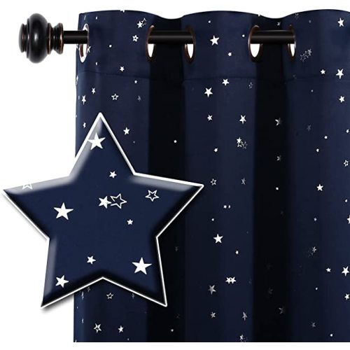 H.VERSAILTEX Blackout Star Curtains for Kids Room Boys Girls Twinkle Silver Stars Thermal Insulated Cute Thick Soft Curtain Drapes, Grommet Top, 1 Panel, 52" W x 63" L, Navy