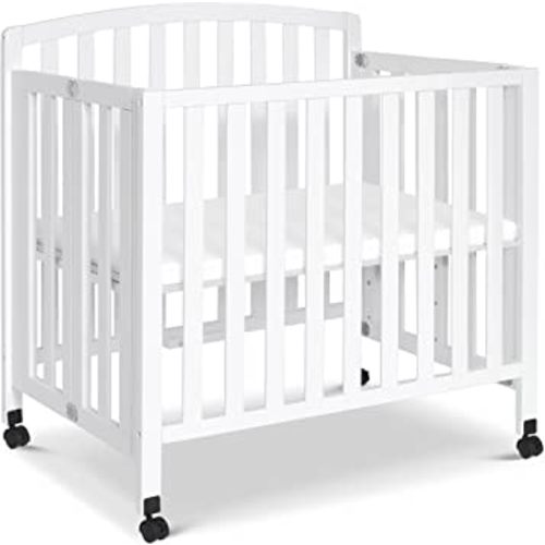 DaVinci Dylan Folding Portable 3-in-1 Convertible Mini Crib and Twin Bed in White, Greenguard Gold Certified