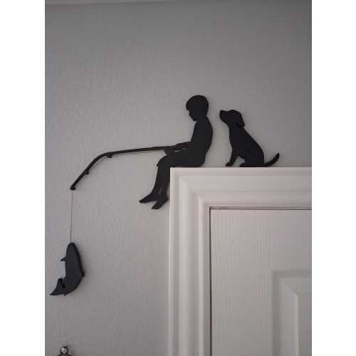 Fishing Theme Door Frame Décor – Silhouette of Child with Fishing Pole – Nursery Wall Art – Kids Room Decoration