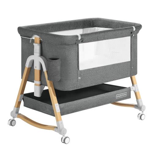 HARPPA Cuddly 3-in-1 Baby Bassinet Bedside Sleeper for Reflux | Attaches to Bed, Adjustable 5 Heights, Non-Toxic & CPSC Certified | Sturdy Aluminum Frame, Portable Wheels, Tool-Free Setup, Gentle Rocking | Perfect for Newborns, Infants, Small Spaces & Saf