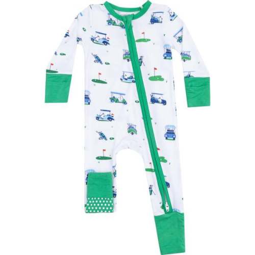 2 Way Zipper Romper, Vintage Golf Carts Blue - Angel Dear | Maisonette