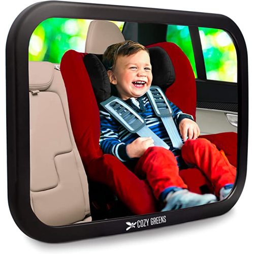Shatterproof Baby Car Mirror, Fully View Infant in Rear Facing Car Seat - Newborn Safety, Crash Tested & Extra Wide, Crystal Clear, 100% Lifetime Satisfaction Guarantee, Easy Install by Cozy Greens