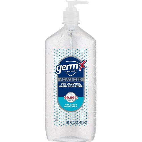 Germ-X Advanced Hand Sanitizer, Non-Drying Moisturizing Clear Gel, Instant and No Rinse Formula, Large Family Size Pump Bottle, 34 Fl Oz (1 Liter)