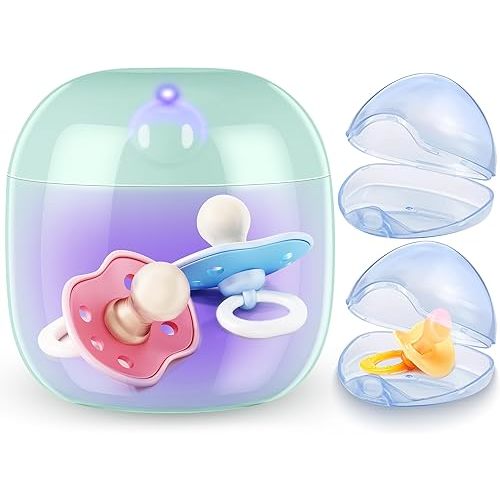 Qualirey Portable Pacifier Disinfection with 2 Pacifier Holder Cases, USB Rechargeable Mini UV Light Disinfection and Pacifier Container Set for Travel, 99.99% Disinfection in 3 Mins(Blue)
