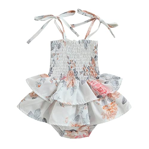 Nie Cuimeiwan Baby Girl Rompers Dress Floral Sleeveless Jumpsuit Overalls Shorts and Headband Summer Neutral Baby Clothes