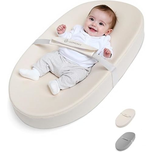 COMOMY Baby Changing Pad with Wipeable & Waterproof PU Cover, Contoured Diaper Changing Pad for Dresser with Non-Slip Safety Belt, Portable and Lightweight, Large Cushioned Foam, Creamy White