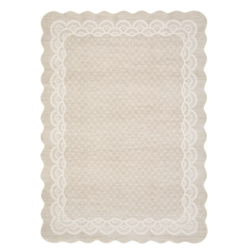 Machine Washable Scalloped Area Rugs Modern Bordered Floor Mats, Non-Slip Contemporary Accent Rug, Non Shedding Soft Low Pile Indoor Carpet for Living Room, Bedroom, Kitchen