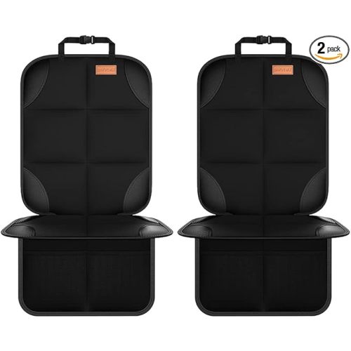 SMART ELF Car Seat Protector, 2Pack Seat Protector Protect Child Seats with Thickest Padding and Non-Slip Backing Mesh Pockets for Baby and Pet,Sedan SUV Truck (Black)