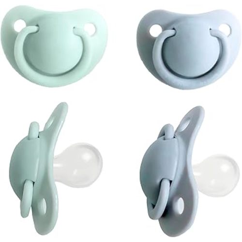 Avima Orthodontic Pacifiers 0-6 Months – BPA-Free Silicone Baby Pacifiers for Newborns & Breastfed Babies, Soothing Baby Binky w/Soft Nipple Design (4-Pack, Green & Grey)