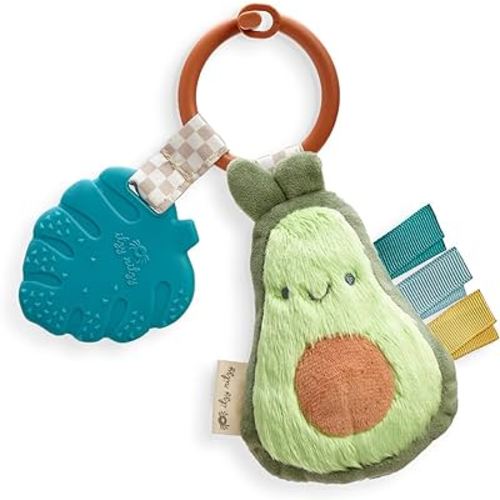 Itzy Ritzy Infant Toy & Teether - Itzy Pal Baby Teething Toy Includes Lovey, Crinkle Sound, Textured Ribbons & Silicone Teether for Newborn (Avocado)