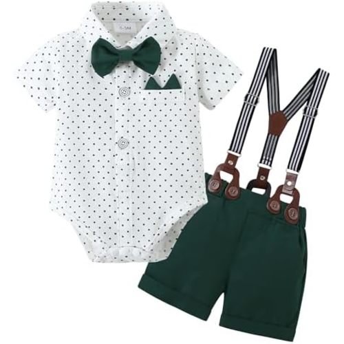 YALLET Baby Boy Clothes Suit Infant Boy Gentleman Outfits Dress Romper Shirt+Bowtie+Suspender Shorts Set