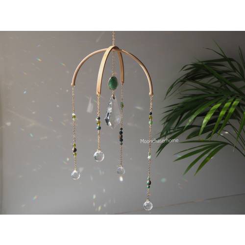 Suncatcher crystal mobile - green aventurine hanging decor- Diya- baby mobile