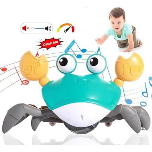 OSPNIEEK Crawling Crab Baby Toy 2.0 -Sound Mute & Speed Control, Infant Tummy Time Rechargeable Music Light Walking Sensory Birthday Gift for 3 4 5 6 7 8 9 10 11 12 Boy Girl 6-12 Months Toddler, Green