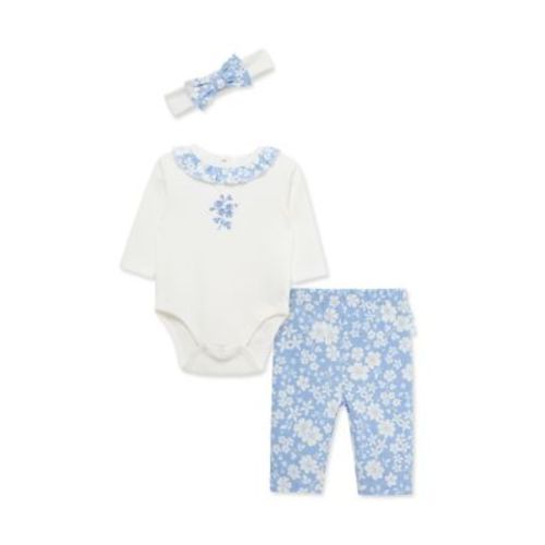 Baby Girls Floral Bodysuit Pant Set with Headband