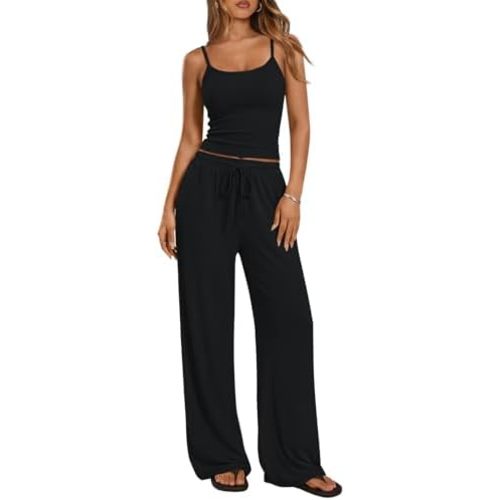 Trendy Queen Women's 2 Piece Lounge Set Spring Outfits - Camisole Top & Wide Leg Pants