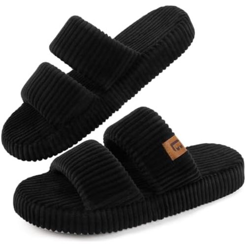 LongBay Slippers for Women Memory Foam Open Toe Slip On Bedroom Comfy House Shoes with Dual-Strap