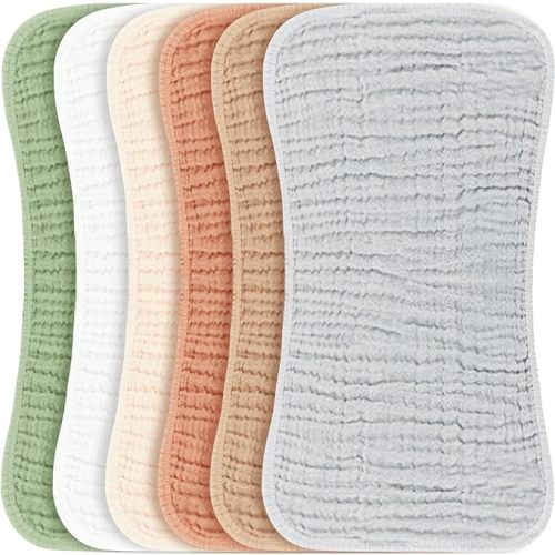 Konssy Muslin Baby Burp Cloths Sets for Unisex- 6 Pack Large 100% Cotton Burping Clothes for Newborn, Baby Girls and Boys - Sage