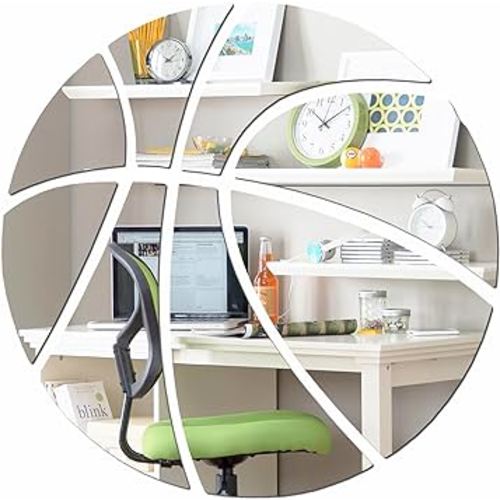 ODOTTAA, Sports Theme Basketball Acrylic Mirror Art Sticker for Wall Decor for Boys Bedroom, Dressing room, Wardrobe, Door (Dia 11.8"/30cm)