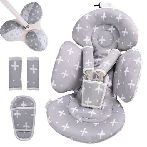 Infant Insert Compatible with 4moms Mamaroo Swing and Infant Carseat, Including 3 Replacement Balls, Reversible Newborn Insert for Baby Swing, Stroller, Bouncer, Soft Fabric - Gray