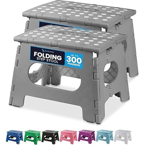 Handy Laundry Folding Lightweight Step Stool is Sturdy Enough to Support Adults and Safe Enough for Kids. Opens Easy with One Flip. Great for Kitchen, Bathroom or Bedroom. (Grey | 2-Pack)
