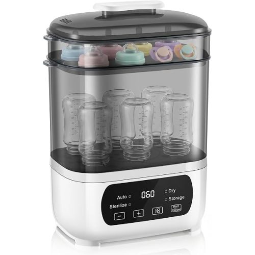 AMZBABYCHEF Baby Bottle Steamer and Dryer, Electric Steamer and Dryer for Baby Bottles, 4-in-1 Bottle Steamer and Dryer, Universal Fit for All Bottles, LED Touch Screen, Auto Shut-Off