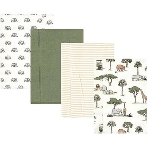 Hudson Baby Unisex Baby Cotton Flannel Burp Cloths, Going On Safari 4-Pack, One Size